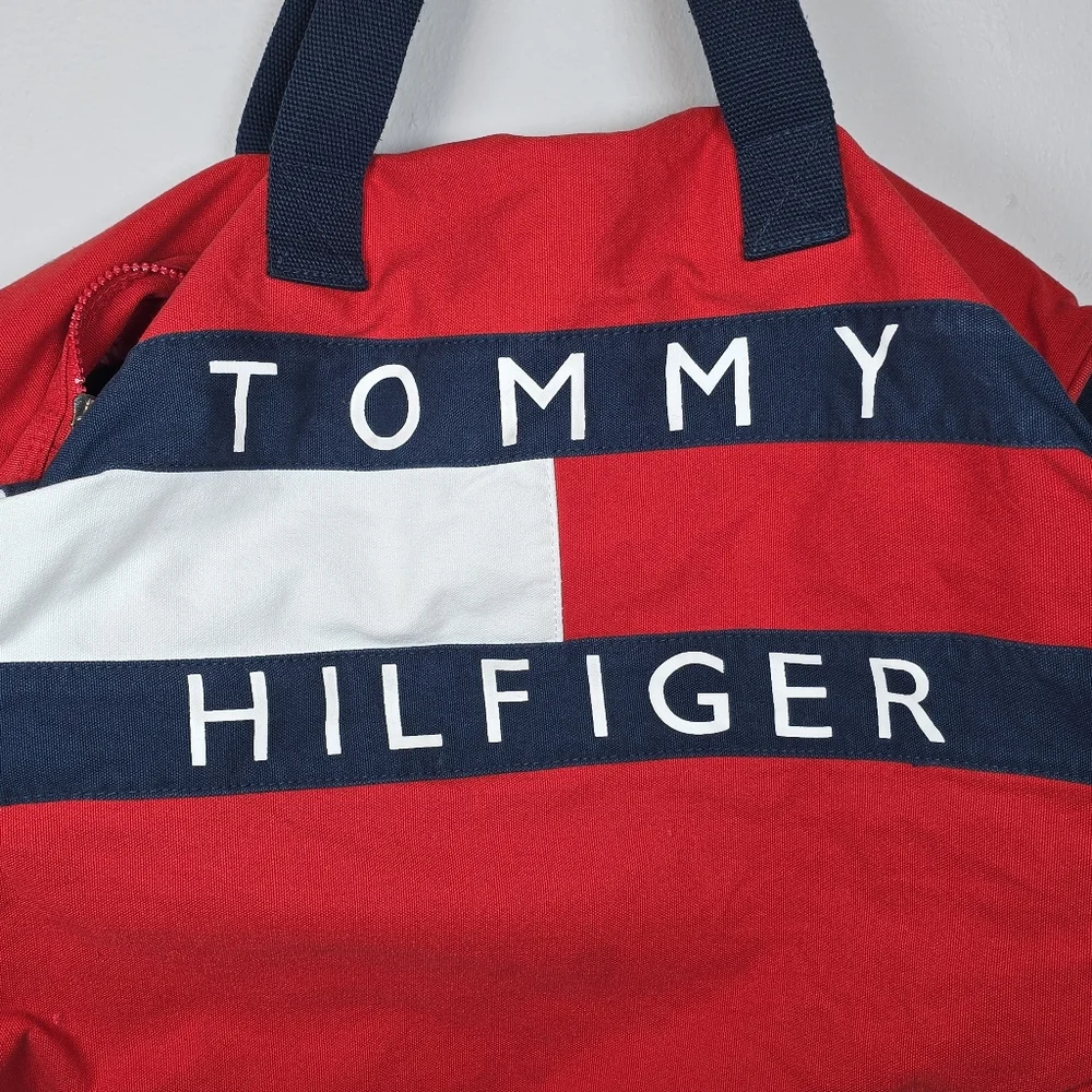 Vintage Tommy Hilfiger Red White Blue Tote Duffel Bag Large Zip Gym Activewear - Picture 2 of 14